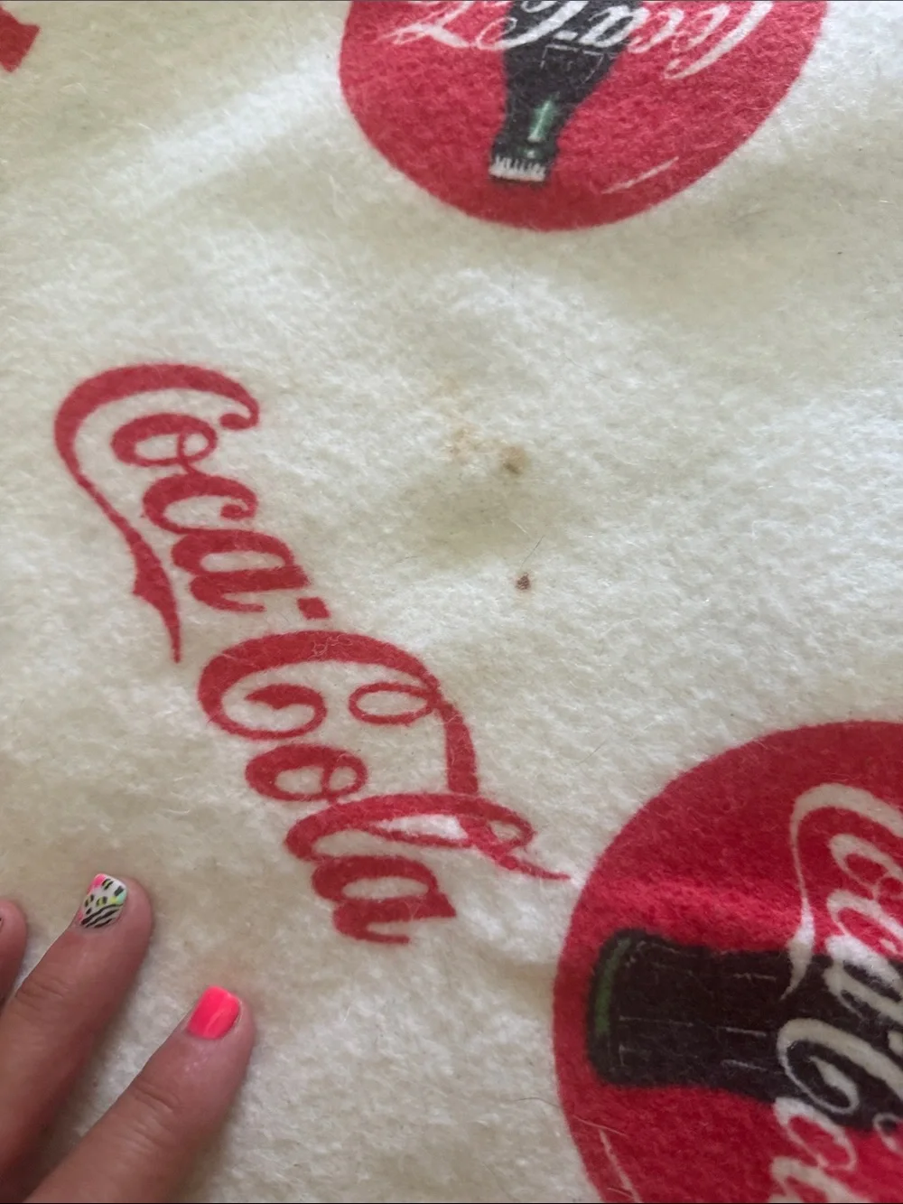 VTG 1997 Coca-Cola Fleece Blanket 88x72 Craft DIY Fabric Owen Made In USA 90s Co
